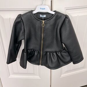 Foque Black Peplum Faux Leather Jacket